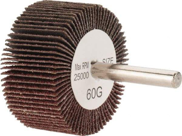 Tru-Maxx - 2" Diam x 1" Face Width, Medium Aluminum Oxide Coated Mounted Flap Wheel - 1/4" Shank Mount, 60 Grit, 25,000 Max RPM - Industrial Tool & Supply