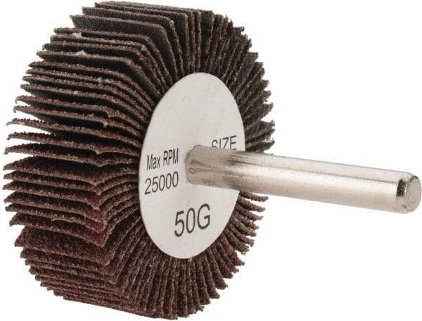 Tru-Maxx - 2" Diam x 3/4" Face Width, Coarse Aluminum Oxide Coated Mounted Flap Wheel - 1/4" Shank Mount, 50 Grit, 25,000 Max RPM - Industrial Tool & Supply