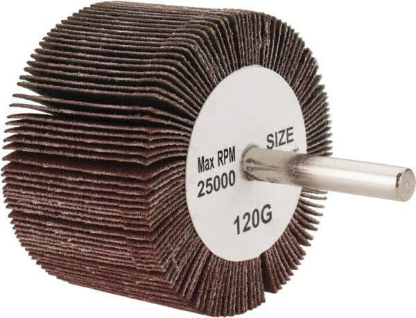 Tru-Maxx - 2-1/2" Diam x 1-1/2" Face Width, Fine Aluminum Oxide Coated Mounted Flap Wheel - 1/4" Shank Mount, 120 Grit, 25,000 Max RPM - Industrial Tool & Supply