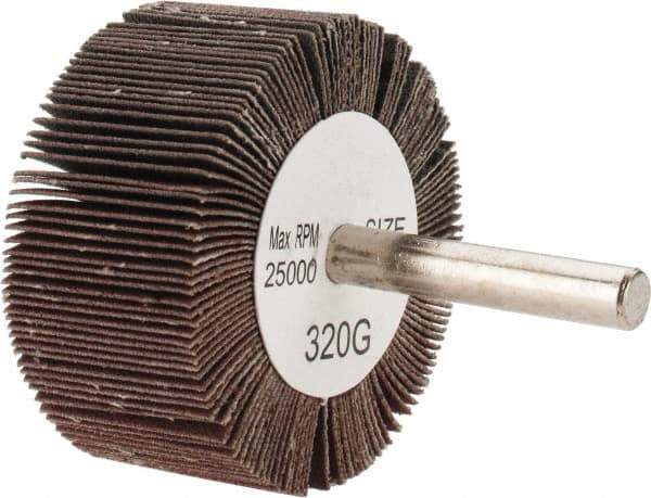 Tru-Maxx - 2" Diam x 1" Face Width, Extra Fine Aluminum Oxide Coated Mounted Flap Wheel - 1/4" Shank Mount, 320 Grit, 25,000 Max RPM - Industrial Tool & Supply