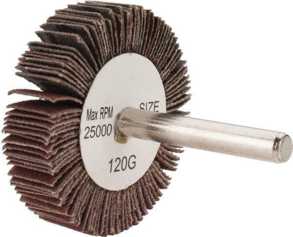 Tru-Maxx - 2" Diam x 1/2" Face Width, Fine Aluminum Oxide Coated Mounted Flap Wheel - 1/4" Shank Mount, 120 Grit, 25,000 Max RPM - Industrial Tool & Supply