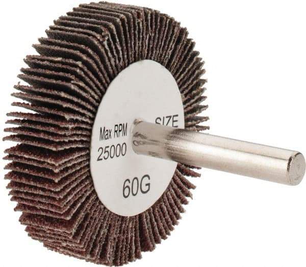 Tru-Maxx - 2" Diam x 1/2" Face Width, Medium Aluminum Oxide Coated Mounted Flap Wheel - 1/4" Shank Mount, 60 Grit, 25,000 Max RPM - Industrial Tool & Supply
