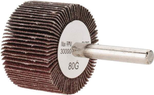 Tru-Maxx - 1-1/2" Diam x 1" Face Width, Medium Aluminum Oxide Coated Mounted Flap Wheel - 1/4" Shank Mount, 80 Grit, 30,000 Max RPM - Industrial Tool & Supply