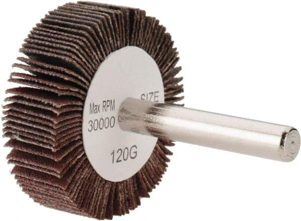 Tru-Maxx - 1-1/2" Diam x 1/2" Face Width, Fine Aluminum Oxide Coated Mounted Flap Wheel - 1/4" Shank Mount, 120 Grit, 30,000 Max RPM - Industrial Tool & Supply