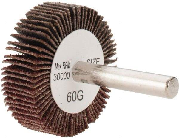 Tru-Maxx - 1-1/2" Diam x 1/2" Face Width, Medium Aluminum Oxide Coated Mounted Flap Wheel - 1/4" Shank Mount, 60 Grit, 30,000 Max RPM - Industrial Tool & Supply