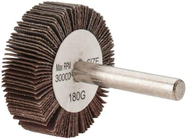 Tru-Maxx - 1-1/2" Diam x 1/2" Face Width, Very Fine Aluminum Oxide Coated Mounted Flap Wheel - 1/4" Shank Mount, 180 Grit, 30,000 Max RPM - Industrial Tool & Supply