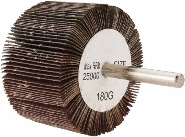 Tru-Maxx - 2-1/2" Diam x 1-1/2" Face Width, Very Fine Aluminum Oxide Coated Mounted Flap Wheel - 1/4" Shank Mount, 180 Grit, 25,000 Max RPM - Industrial Tool & Supply