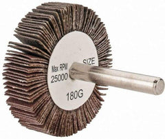 Tru-Maxx - 2" Diam x 1/2" Face Width, Very Fine Aluminum Oxide Coated Mounted Flap Wheel - 1/4" Shank Mount, 180 Grit, 25,000 Max RPM - Industrial Tool & Supply