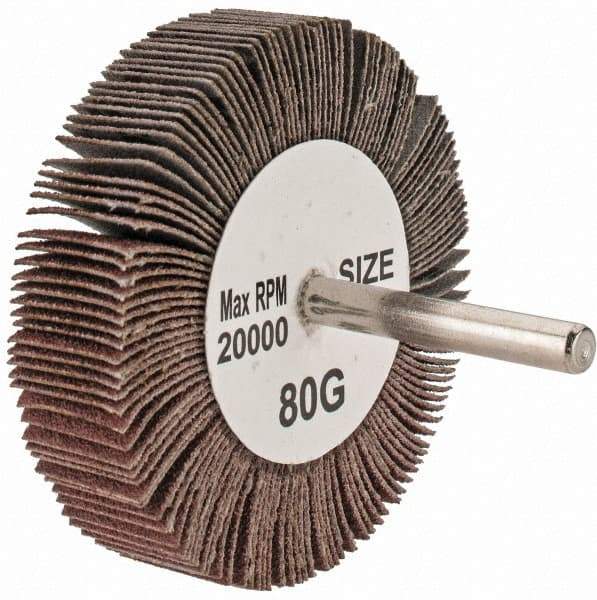 Tru-Maxx - 3" Diam x 3/4" Face Width, Medium Aluminum Oxide Coated Mounted Flap Wheel - 1/4" Shank Mount, 80 Grit, 20,000 Max RPM - Industrial Tool & Supply