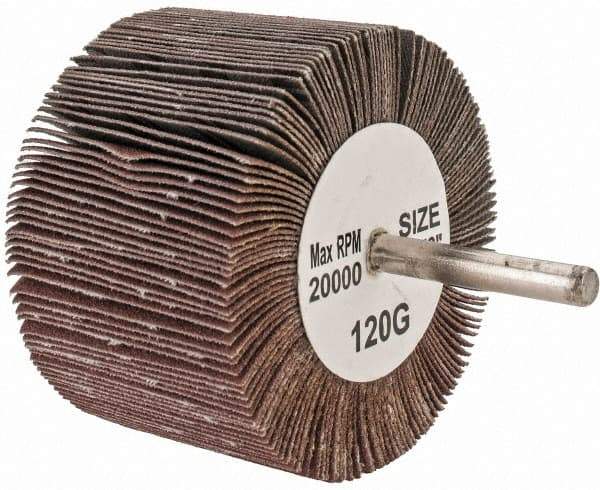 Tru-Maxx - 3" Diam x 2" Face Width, Fine Aluminum Oxide Coated Mounted Flap Wheel - 1/4" Shank Mount, 120 Grit, 20,000 Max RPM - Industrial Tool & Supply