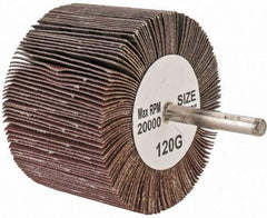 Tru-Maxx - 3" Diam x 2" Face Width, Fine Aluminum Oxide Coated Mounted Flap Wheel - 1/4" Shank Mount, 120 Grit, 20,000 Max RPM - Industrial Tool & Supply