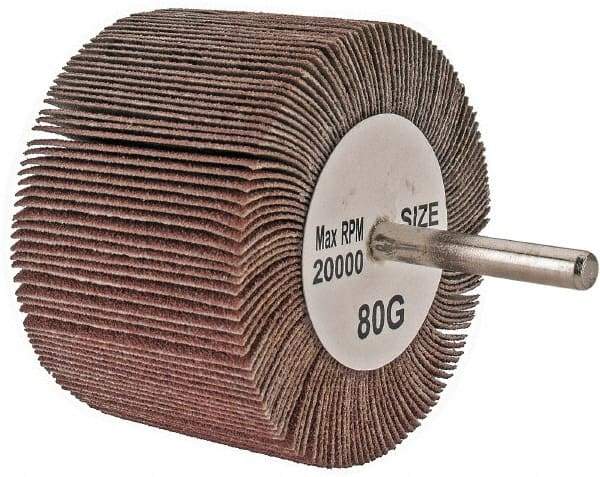 Tru-Maxx - 3" Diam x 2" Face Width, Medium Aluminum Oxide Coated Mounted Flap Wheel - 1/4" Shank Mount, 80 Grit, 20,000 Max RPM - Industrial Tool & Supply