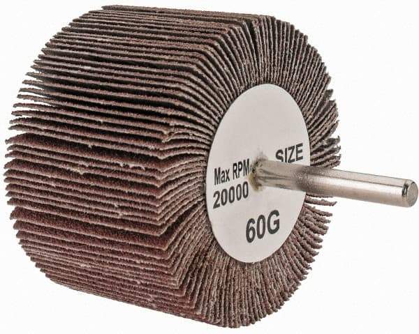 Tru-Maxx - 3" Diam x 2" Face Width, Medium Aluminum Oxide Coated Mounted Flap Wheel - 1/4" Shank Mount, 60 Grit, 20,000 Max RPM - Industrial Tool & Supply