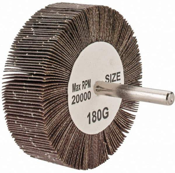 Tru-Maxx - 3" Diam x 1" Face Width, Very Fine Aluminum Oxide Coated Mounted Flap Wheel - 1/4" Shank Mount, 180 Grit, 20,000 Max RPM - Industrial Tool & Supply