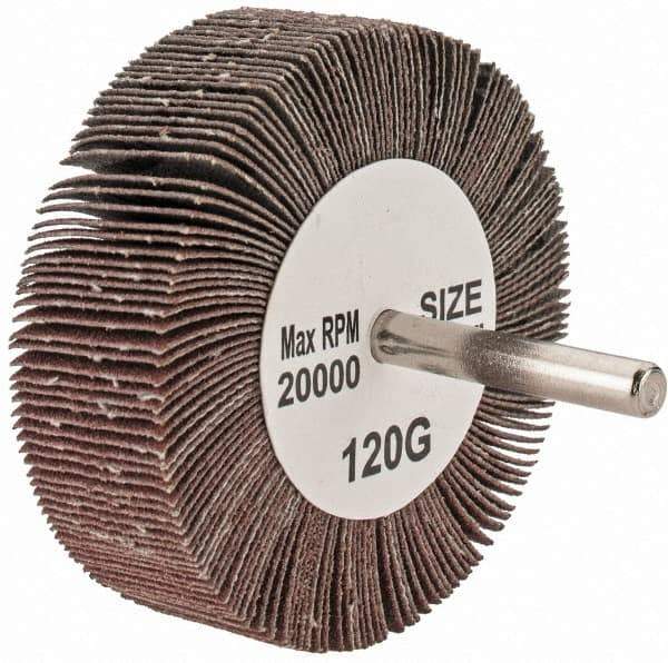 Tru-Maxx - 3" Diam x 1" Face Width, Fine Aluminum Oxide Coated Mounted Flap Wheel - 1/4" Shank Mount, 120 Grit, 20,000 Max RPM - Industrial Tool & Supply