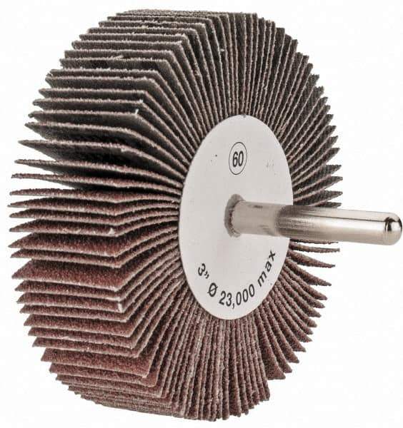 Tru-Maxx - 3" Diam x 1" Face Width, Medium Aluminum Oxide Coated Mounted Flap Wheel - 1/4" Shank Mount, 60 Grit, 20,000 Max RPM - Industrial Tool & Supply