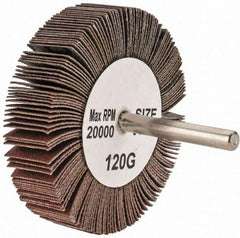 Tru-Maxx - 3" Diam x 3/4" Face Width, Fine Aluminum Oxide Coated Mounted Flap Wheel - 1/4" Shank Mount, 120 Grit, 20,000 Max RPM - Industrial Tool & Supply