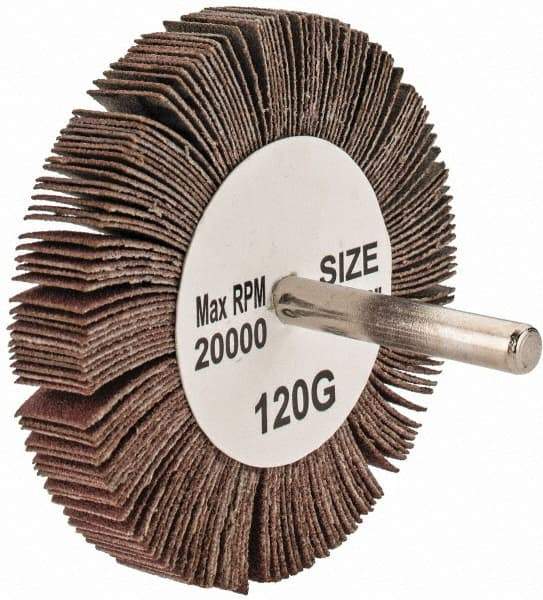 Tru-Maxx - 3" Diam x 1/2" Face Width, Fine Aluminum Oxide Coated Mounted Flap Wheel - 1/4" Shank Mount, 120 Grit, 20,000 Max RPM - Industrial Tool & Supply