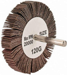 Tru-Maxx - 3" Diam x 1/2" Face Width, Fine Aluminum Oxide Coated Mounted Flap Wheel - 1/4" Shank Mount, 120 Grit, 20,000 Max RPM - Industrial Tool & Supply
