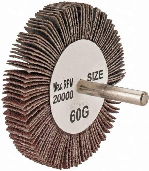 Tru-Maxx - 3" Diam x 1/2" Face Width, Medium Aluminum Oxide Coated Mounted Flap Wheel - 1/4" Shank Mount, 60 Grit, 20,000 Max RPM - Industrial Tool & Supply