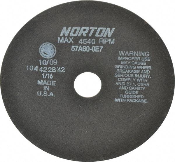 Norton - 8" 60 Grit Aluminum Oxide Cutoff Wheel - 1/16" Thick, 1-1/4" Arbor, 4,540 Max RPM, Use with Stationary Grinders - Industrial Tool & Supply