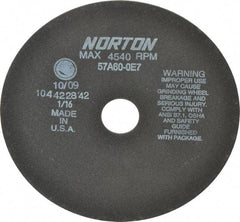 Norton - 8" 60 Grit Aluminum Oxide Cutoff Wheel - 1/16" Thick, 1-1/4" Arbor, 4,540 Max RPM, Use with Stationary Grinders - Industrial Tool & Supply