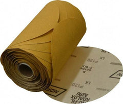 Norton - 6" Diam, 120 Grit Aluminum Oxide Adhesive PSA Disc - Medium Grade, Gold, C Weighted Backing, Flexible - Industrial Tool & Supply