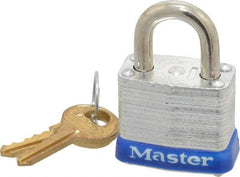 Master Lock - 9/16" Shackle Clearance, Keyed Different Padlock - 1/2" Shackle Width, 3/16" Shackle Diam, Brass - Industrial Tool & Supply