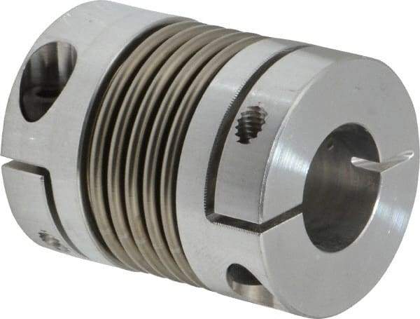 Lovejoy - 5/8" Max Bore Diam, Flexible Bellows Clamp Coupling - 1.28" OD, 1.614" OAL, Aluminum Hub with Stainless Steel Bellows - Industrial Tool & Supply