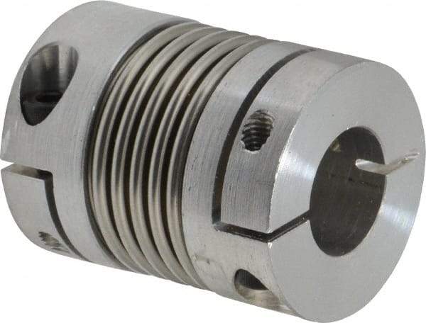 Lovejoy - 5/8" Max Bore Diam, Flexible Bellows Clamp Coupling - 1.28" OD, 1.614" OAL, Aluminum Hub with Stainless Steel Bellows - Industrial Tool & Supply