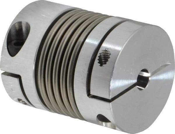 Lovejoy - 1/4" Max Bore Diam, Flexible Bellows Clamp Coupling - 1.28" OD, 1.614" OAL, Aluminum Hub with Stainless Steel Bellows - Industrial Tool & Supply