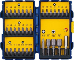 Irwin - 33 Piece, 1/4" Drive Screwdriver Bit Set - #1 to #3 Phillips, 0.05 to 1/4" Hex, 1.27 to 10mm Hex, #1 to #3 Square Recess - Industrial Tool & Supply