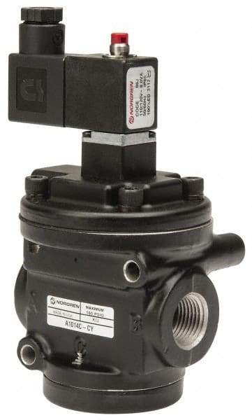 Norgren - 5.3 CV Rate, 1/2" NPT Inlet 1/2 Basic Valves - 1/2" NPT Inlet, Poppet Valve, Solenoid Actuator - Industrial Tool & Supply
