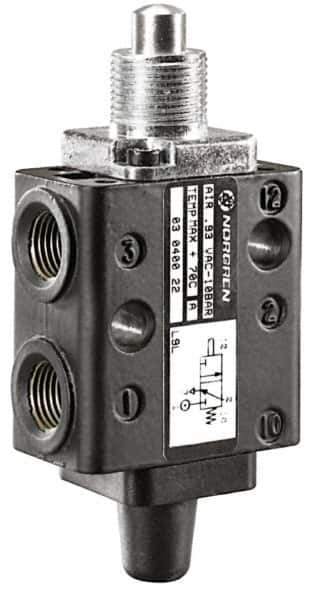 Norgren - 0.34 CV Rate, 1/8" NPT Inlet 5/2 Super Mechanical Valve - 1/8" NPT Inlet, Packed Spool Valve, Plunger Actuator - Industrial Tool & Supply