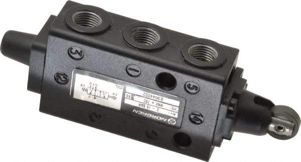Norgren - 0.34 CV Rate, 1/8" NPT Inlet 5/2 Super Mechanical Valve - 1/8" NPT Inlet, Packed Spool Valve, Roller Actuator - Industrial Tool & Supply