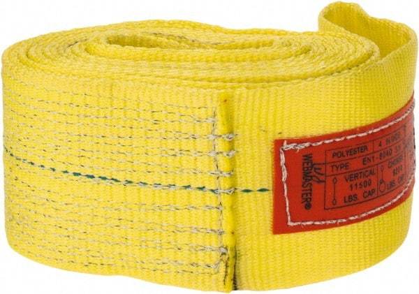 Lift-All - 8' Long x 4" Wide, 11,500 Lb Vertical Capacity, 1 Ply, Polyester Web Sling - 9,200 Lb Choker Capacity, Yellow - Industrial Tool & Supply
