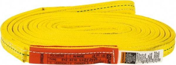 Lift-All - 12' Long x 1" Wide, 6,200 Lb Vertical Capacity, 2 Ply, Polyester Web Sling - 4,900 Lb Choker Capacity, Yellow - Industrial Tool & Supply