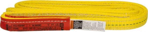 Lift-All - 4' Long x 1" Wide, 6,200 Lb Vertical Capacity, 2 Ply, Polyester Web Sling - 4,900 Lb Choker Capacity, Yellow - Industrial Tool & Supply