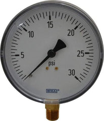 Wika - 4" Dial, 1/4 Thread, 0-30 Scale Range, Pressure Gauge - Lower Connection Mount, Accurate to 3-2-3% of Scale - Industrial Tool & Supply