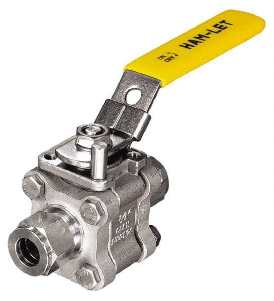 Ham-Let - 1/4" Pipe, Standard Port, Stainless Steel Swing-Out Ball Valve - 1 Piece, Inline - One Way Flow, Tube O.D. x Tube O.D. Ends, Locking Lever with Plate Handle, 2,000 WOG - Industrial Tool & Supply