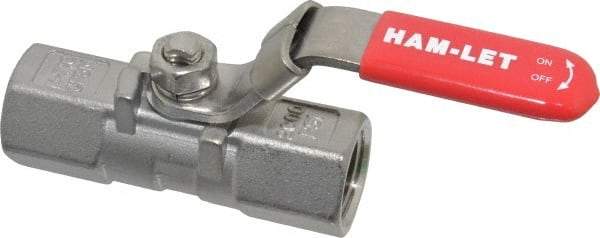 Ham-Let - 1/2" Pipe, FNPT x FNPT End Connections, Stainless Steel, Inline, Two Way Flow, Instrumentation Ball Valve - 2,000 psi WOG Rating, Locking Lever Handle, Reinforced PTFE Seal, Reinforced PTFE Seat - Industrial Tool & Supply
