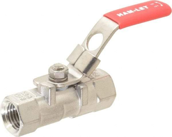 Ham-Let - 1/4" Pipe, FNPT x FNPT End Connections, Stainless Steel, Inline, Two Way Flow, Instrumentation Ball Valve - 2,000 psi WOG Rating, Locking Lever Handle, Reinforced PTFE Seal, Reinforced PTFE Seat - Industrial Tool & Supply