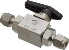 Ham-Let - 1/4" Pipe, Stainless Steel, Inline, Two Way Flow, Instrumentation Ball Valve - 3,000 psi WOG Rating, Tee Handle, PTFE Seal, PTFE Seat, Swaglok SS-42S4 - Industrial Tool & Supply
