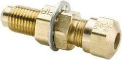 Parker - 1/2" OD, Brass Bulkhead Union - 150 Max Working psi, -40 to 200°F, Comp x Comp Ends - Industrial Tool & Supply
