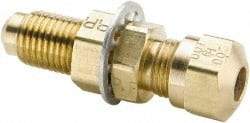 Parker - 3/8" OD, Brass Bulkhead Union - 150 Max Working psi, -40 to 200°F, Comp x Comp Ends - Industrial Tool & Supply