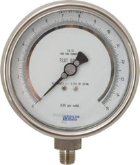 Wika - 4" Dial, 1/4 Thread, 0-15 Scale Range, Pressure Gauge - Lower Connection Mount, Accurate to 0.25% of Scale - Industrial Tool & Supply