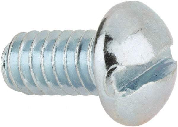 Value Collection - 1/4-20 UNC, 1/2" Length Under Head Slotted Drive Machine Screw - Round Head, Alloy Steel, Zinc-Plated Finish, Without Washer - Industrial Tool & Supply
