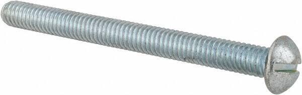 Value Collection - 5/16-18 UNC, 3-1/2" Length Under Head Slotted Drive Machine Screw - Round Head, Alloy Steel, Zinc-Plated Finish, Without Washer - Industrial Tool & Supply