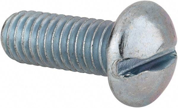 Value Collection - 3/8-16 UNC, 1" Length Under Head Slotted Drive Machine Screw - Round Head, Alloy Steel, Zinc-Plated Finish, Without Washer - Industrial Tool & Supply