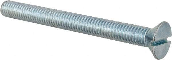 Value Collection - 3/8-16 UNC, 4" OAL Slotted Drive Machine Screw - Flat Head, Grade 2 Steel, Zinc-Plated Finish, Without Washer - Industrial Tool & Supply
